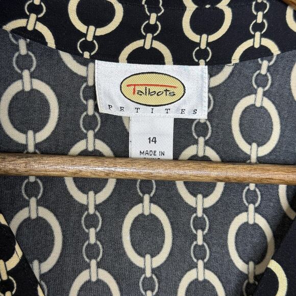 Talbots Dress Womens 14 Black Chain Print Button Front Short Sleeve Midi - Picture 3 of 7